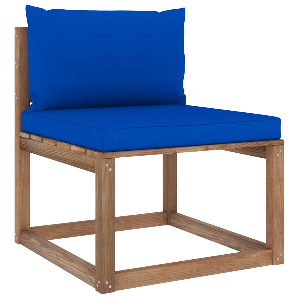 Garten-Paletten-Mittelsofa mit Kissen Blau