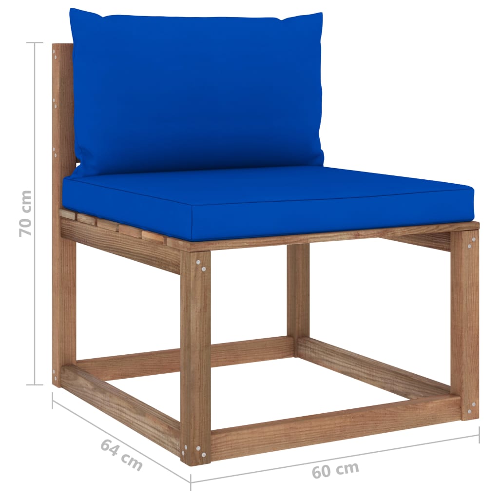Garten-Paletten-Mittelsofa mit Kissen Blau