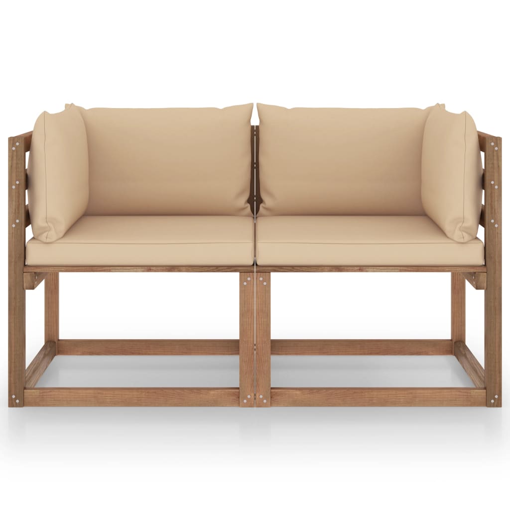 Garten-Palettensofa 2-Sitzer mit Kissen Beige Kiefernholz