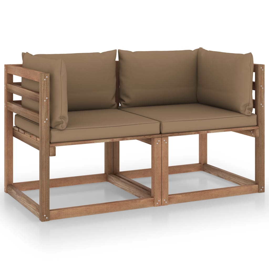 Garten-Palettensofa 2-Sitzer mit Kissen Taupe Kiefernholz