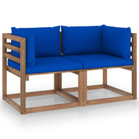 Thumbnail for Garten-Palettensofa 2-Sitzer mit Kissen Blau Kiefernholz