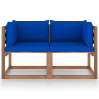 Thumbnail for Garten-Palettensofa 2-Sitzer mit Kissen Blau Kiefernholz