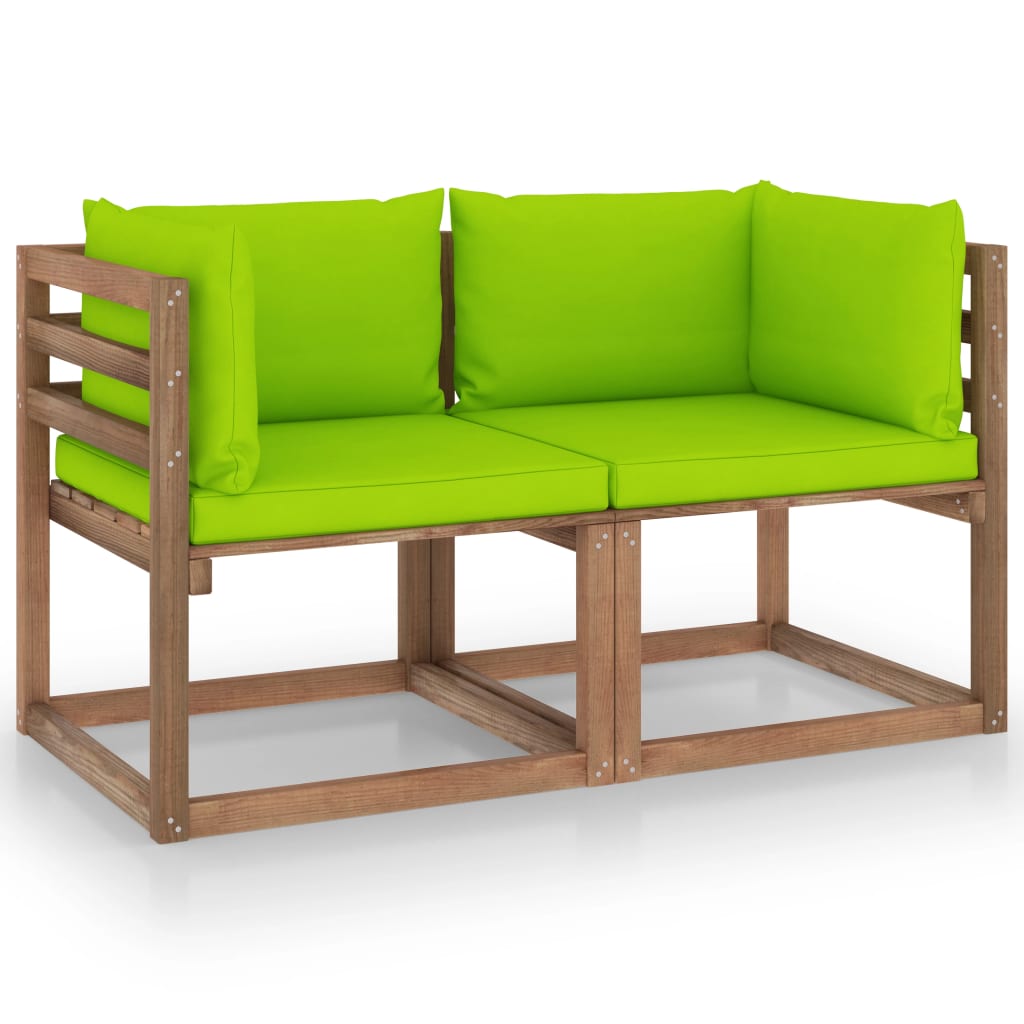 Garten-Palettensofa 2-Sitzer mit Kissen Hellgrün Kiefernholz