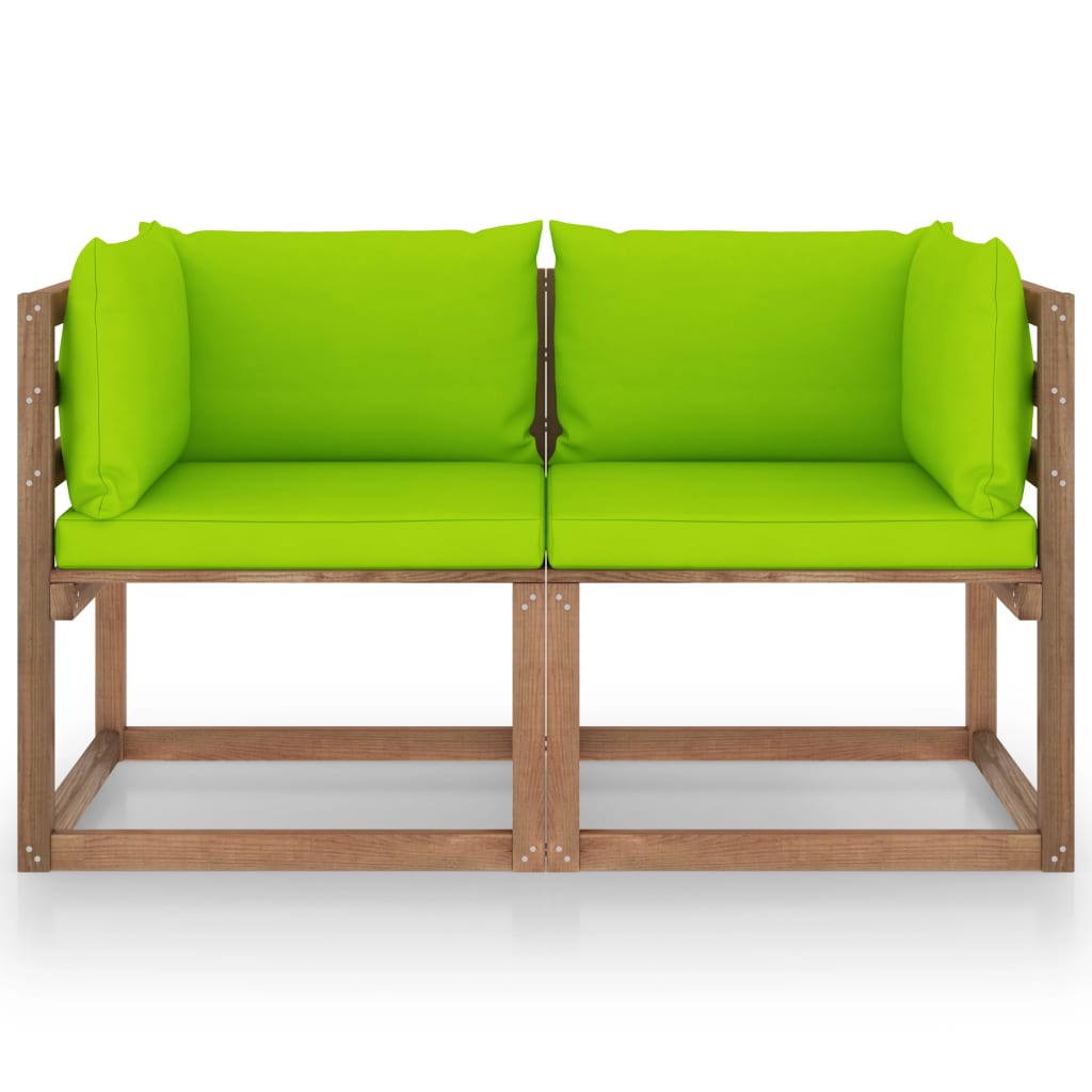 Garten-Palettensofa 2-Sitzer mit Kissen Hellgrün Kiefernholz