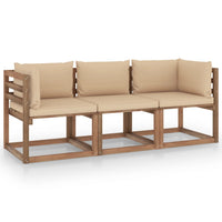 Thumbnail for Garten-Palettensofa 3-Sitzer mit Kissen Beige Kiefernholz