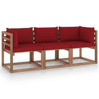 Thumbnail for Garten-Palettensofa 3-Sitzer mit Kissen Weinrot Kiefernholz