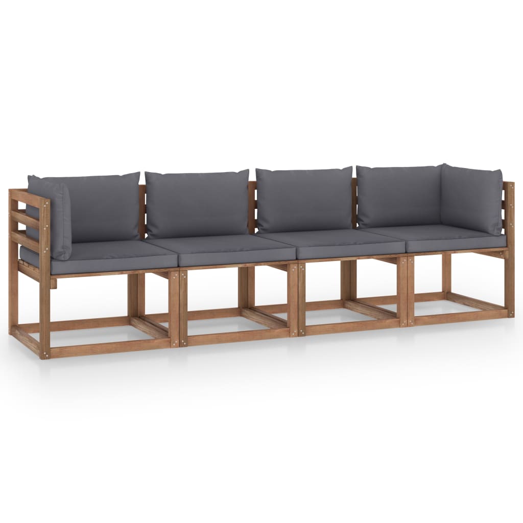 Garten-Palettensofa 4-Sitzer mit Kissen Kiefernholz Imprägniert