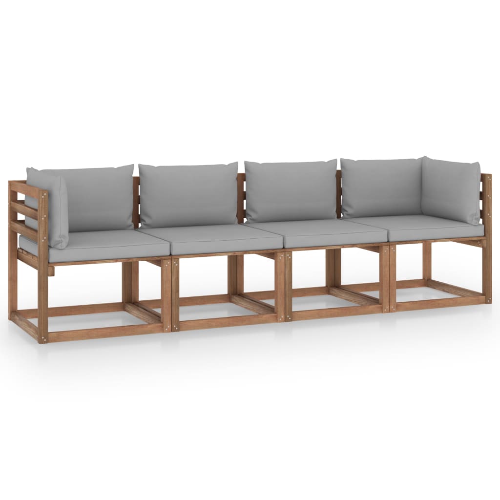 Garten-Palettensofa 4-Sitzer mit Kissen Kiefernholz Imprägniert