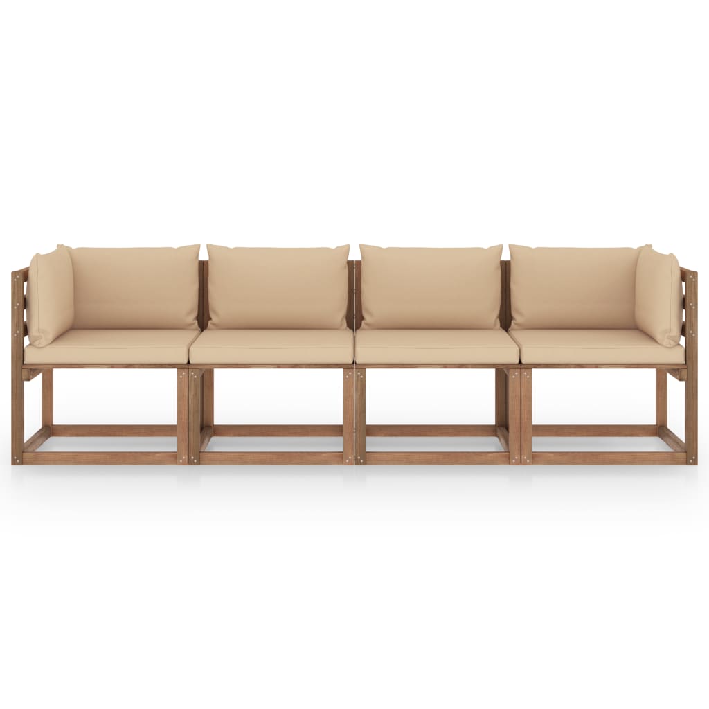 Garten-Palettensofa 4-Sitzer mit Kissen Kiefernholz Imprägniert