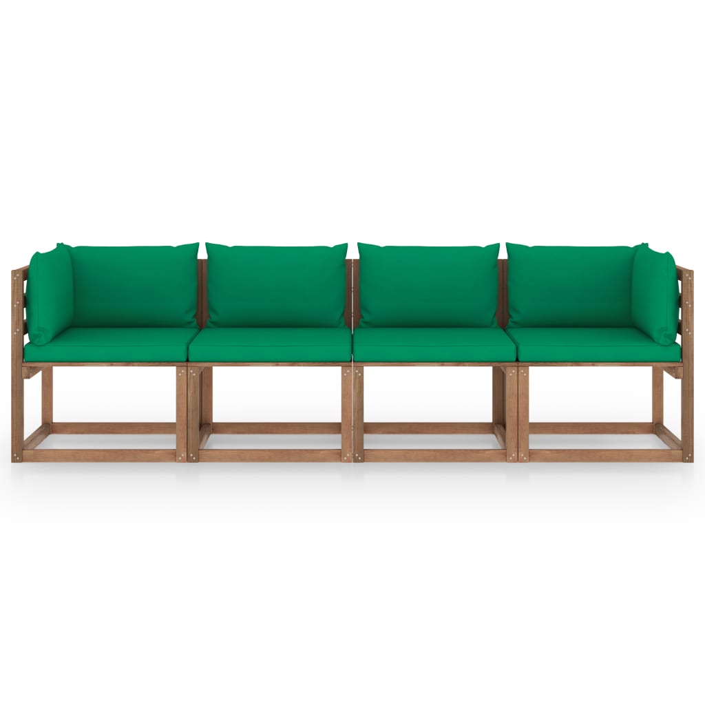 Garten-Palettensofa 4-Sitzer mit Kissen Kiefernholz Imprägniert