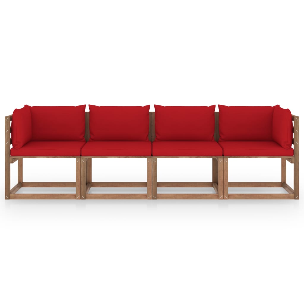 Garten-Palettensofa 4-Sitzer mit Kissen Kiefernholz Imprägniert