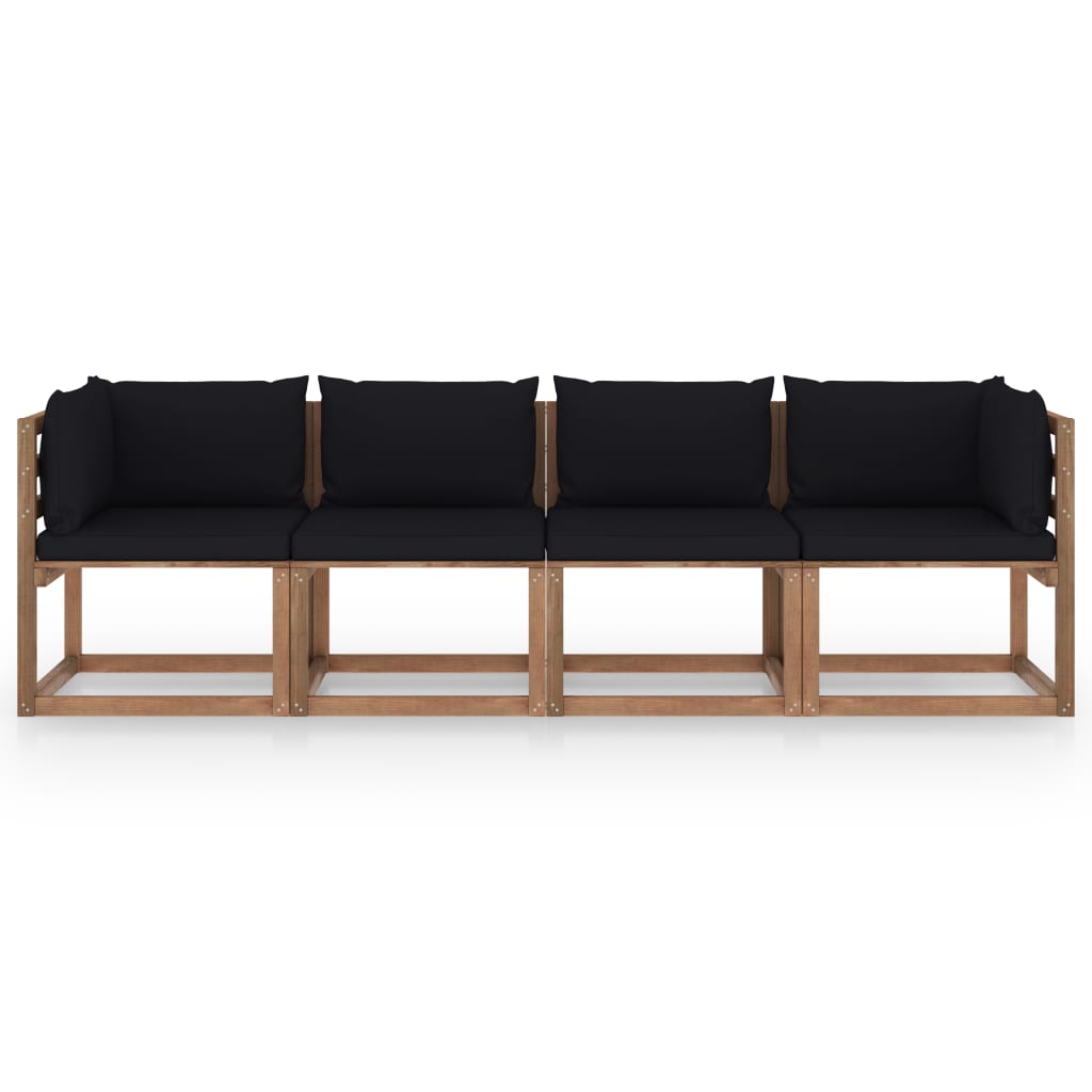 Garten-Palettensofa 4-Sitzer mit Kissen Kiefernholz Imprägniert