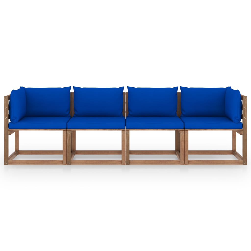 Garten-Palettensofa 4-Sitzer mit Kissen Kiefernholz Imprägniert