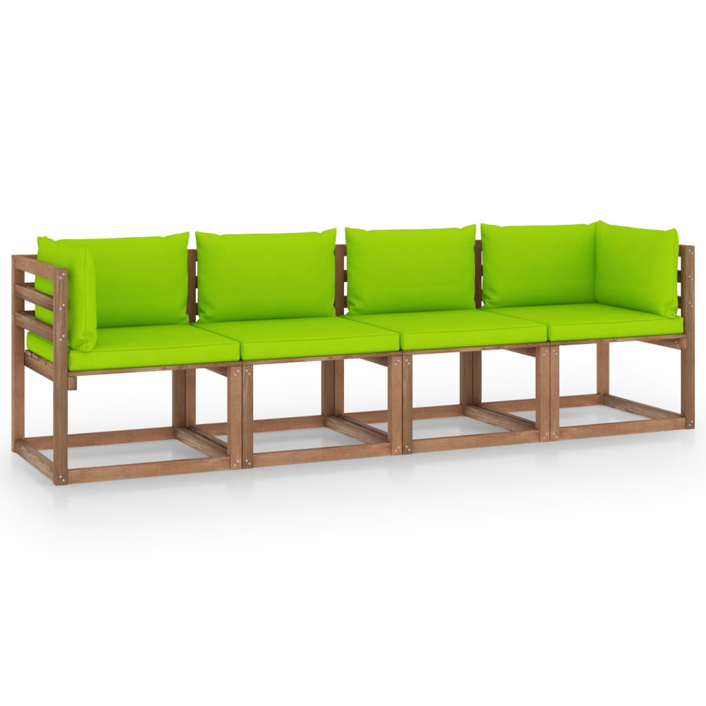 Garten-Palettensofa 4-Sitzer mit Kissen Kiefernholz Imprägniert
