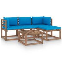 Thumbnail for 5-tlg. Garten-Lounge-Set mit Hellblauen Kissen