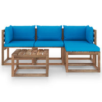 Thumbnail for 5-tlg. Garten-Lounge-Set mit Hellblauen Kissen