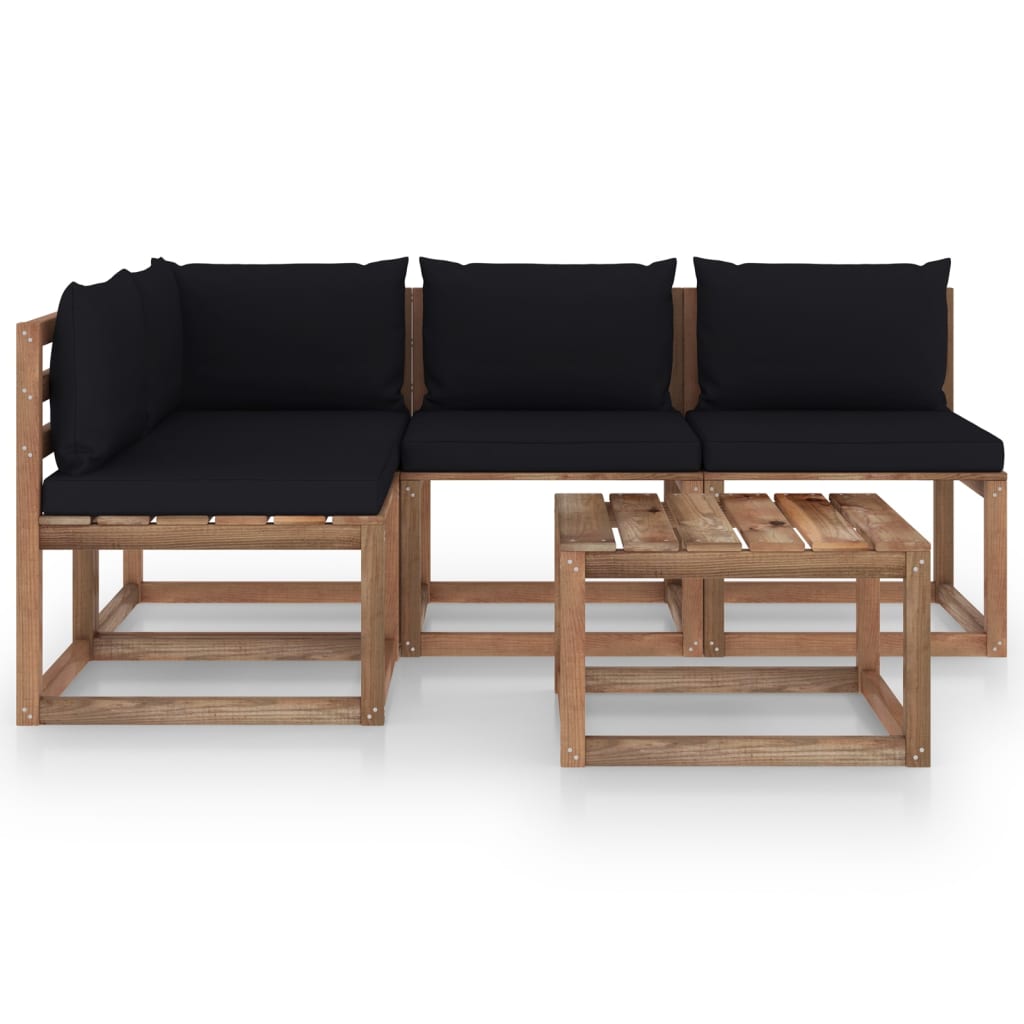 5-tlg. Garten-Lounge-Set mit Schwarzen Kissen