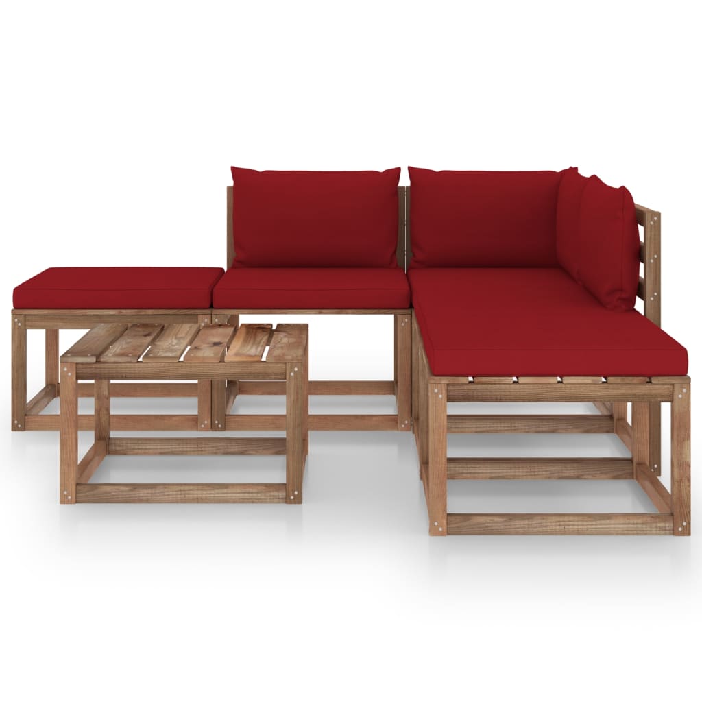 6-tlg. Garten-Lounge-Set mit Weinroten Kissen
