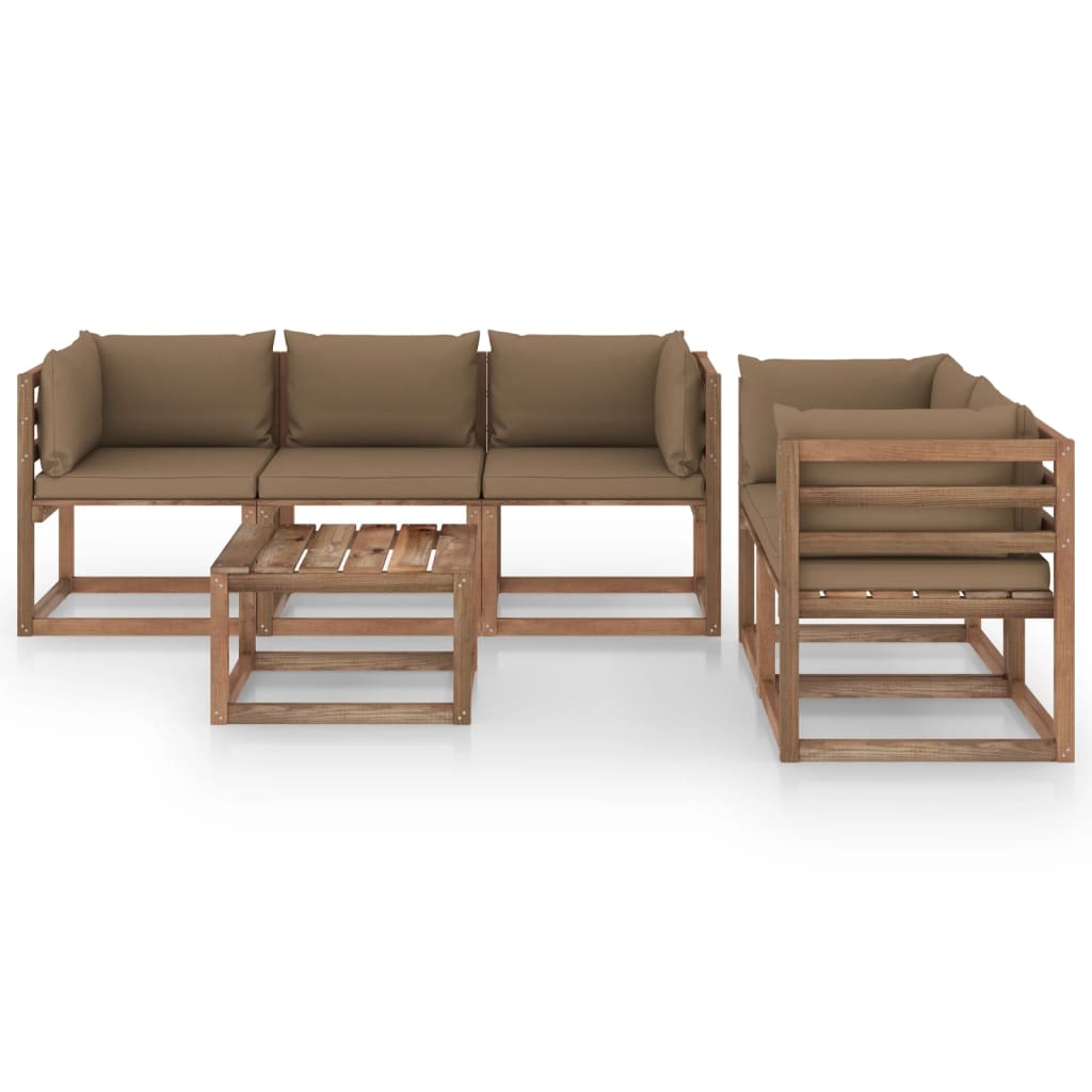 6-tlg. Garten-Lounge-Set mit Taupe Kissen