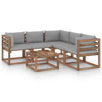 Thumbnail for 6-tlg. Garten-Lounge-Set Kissen Grau Kiefer Imprägniert
