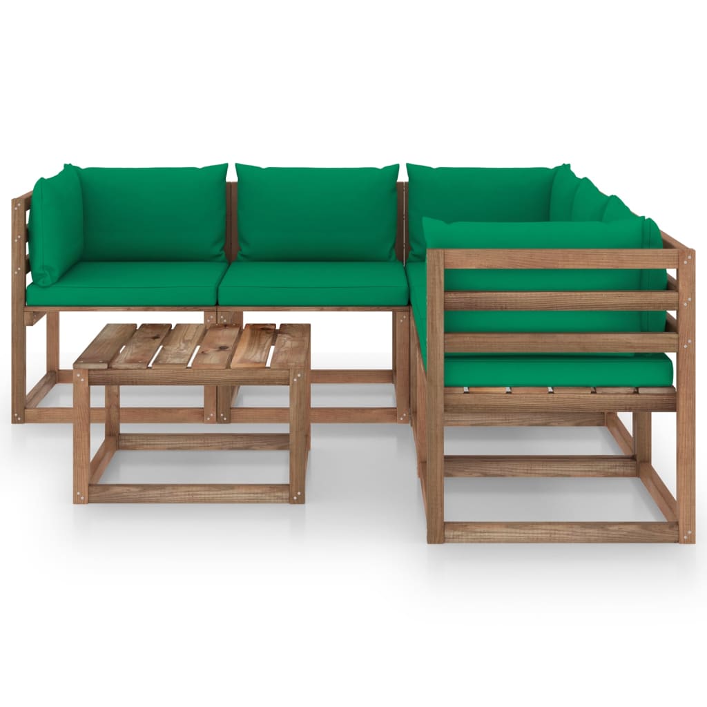 6-tlg. Garten-Lounge-Set Kissen Grün Kiefer Imprägniert