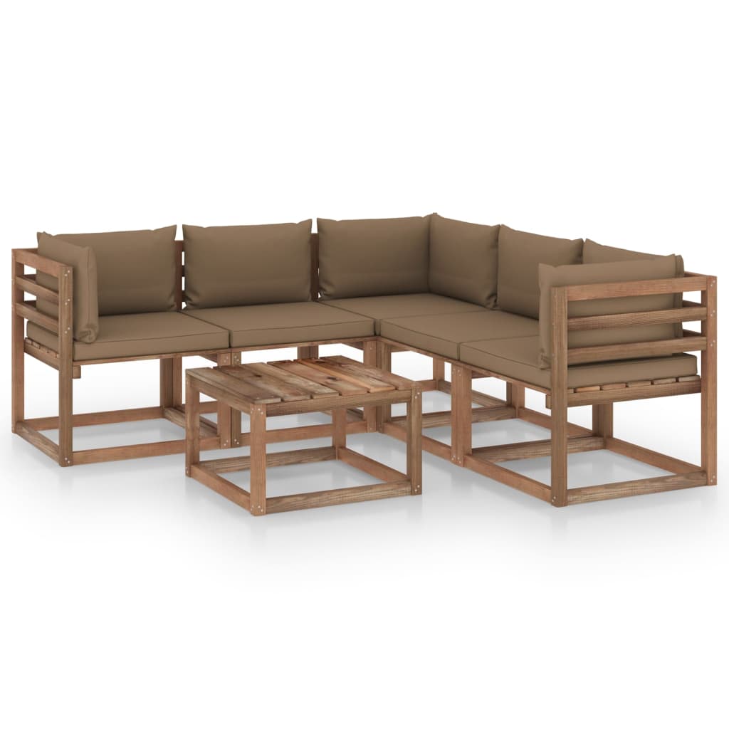 6-tlg. Garten-Lounge-Set Kissen Taupe Kiefer Imprägniert