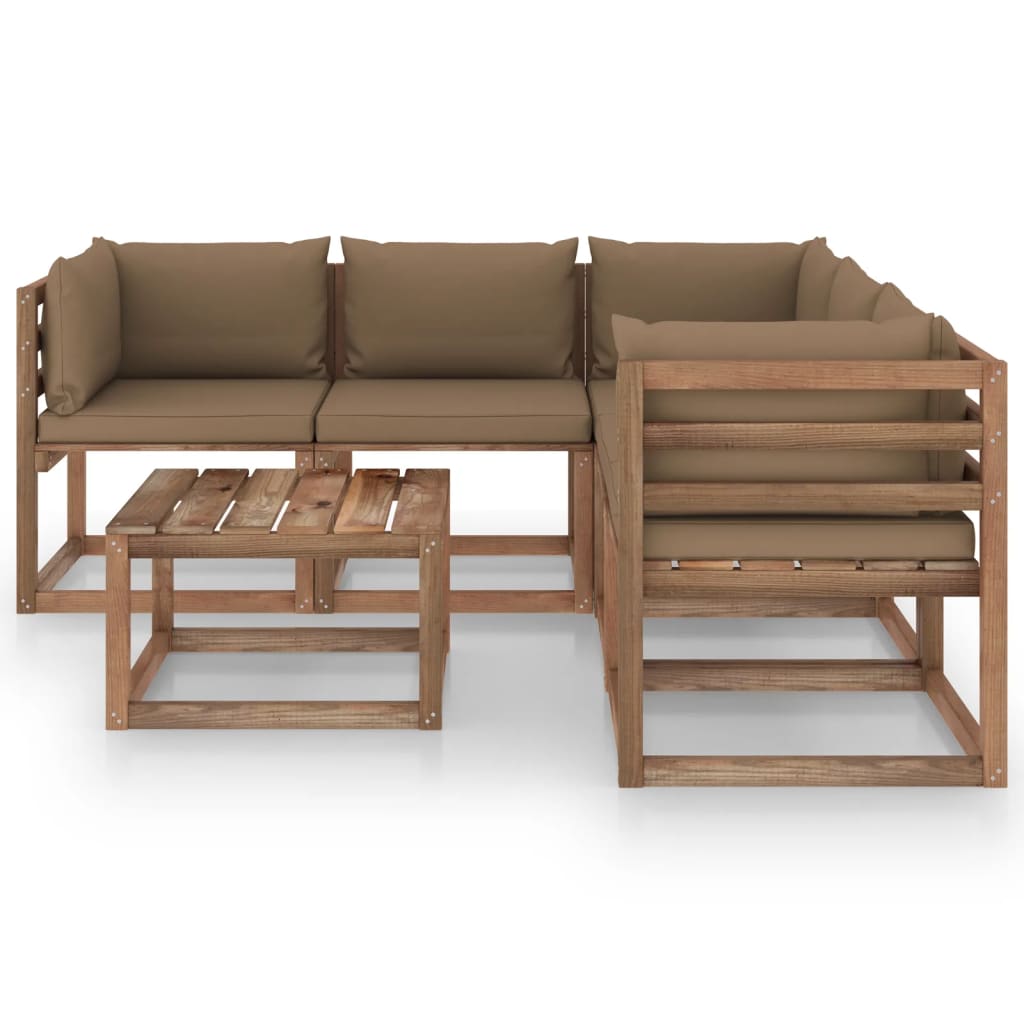 6-tlg. Garten-Lounge-Set Kissen Taupe Kiefer Imprägniert