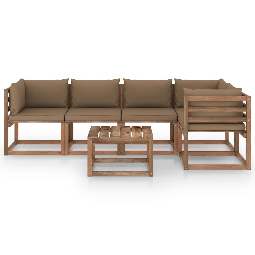 6-tlg. Garten-Sofagarnitur aus Paletten mit Kissen Kiefernholz