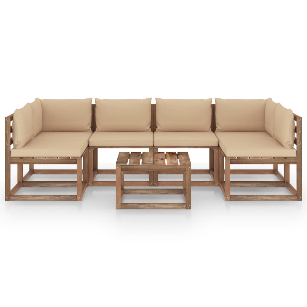 7-tlg. Garten-Sofagarnitur aus Paletten mit Kissen Kiefernholz