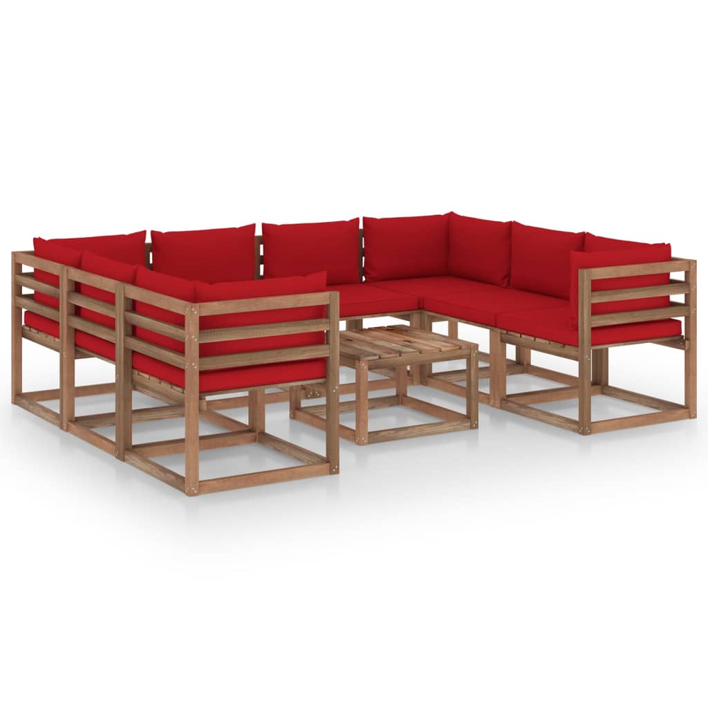 9-tlg. Garten-Lounge-Set mit Roten Kissen