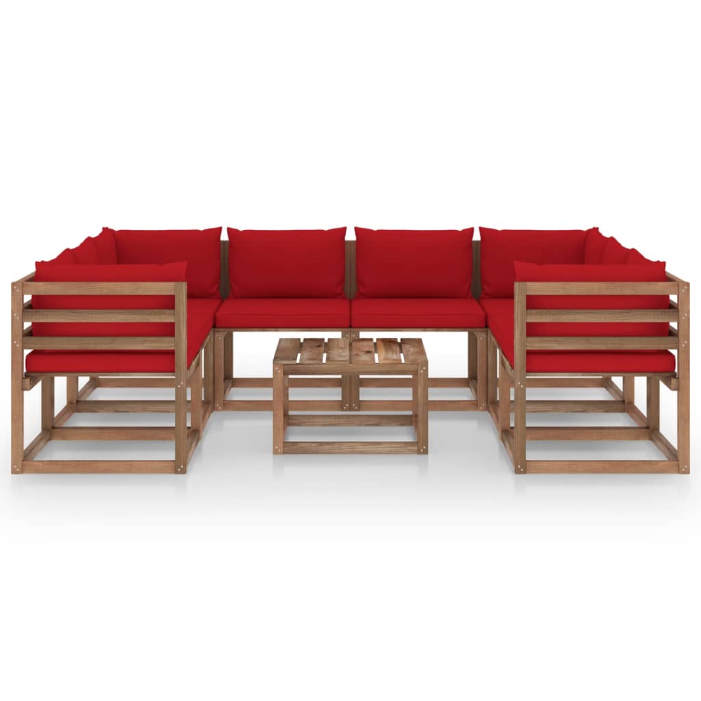 9-tlg. Garten-Lounge-Set mit Roten Kissen