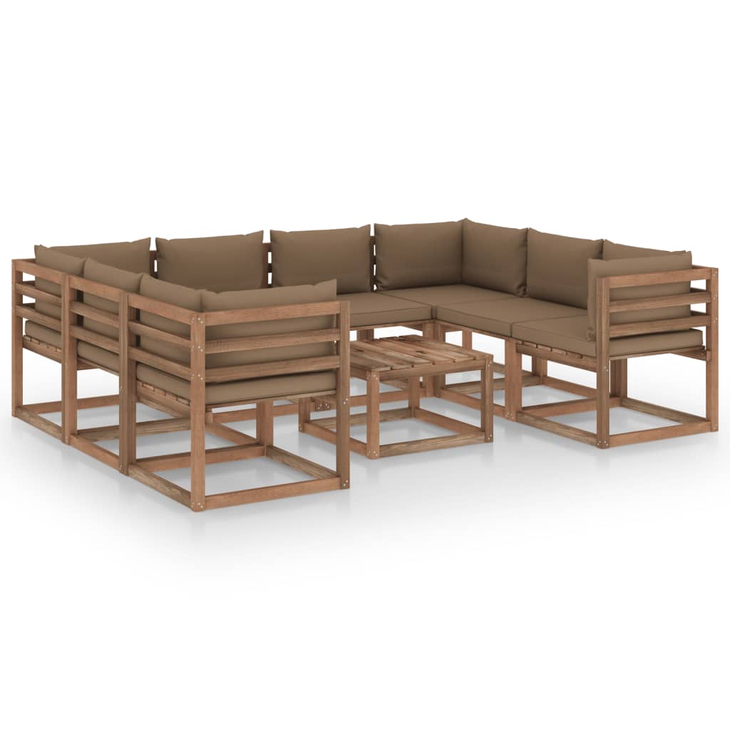 9-tlg. Garten-Lounge-Set mit Taupe Kissen