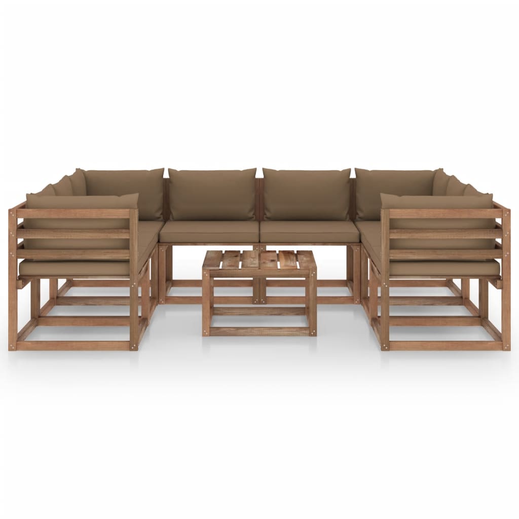 9-tlg. Garten-Lounge-Set mit Taupe Kissen