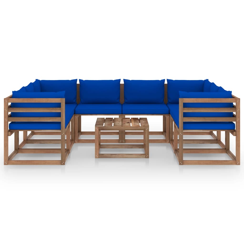 9-tlg. Garten-Lounge-Set mit Blauen Kissen