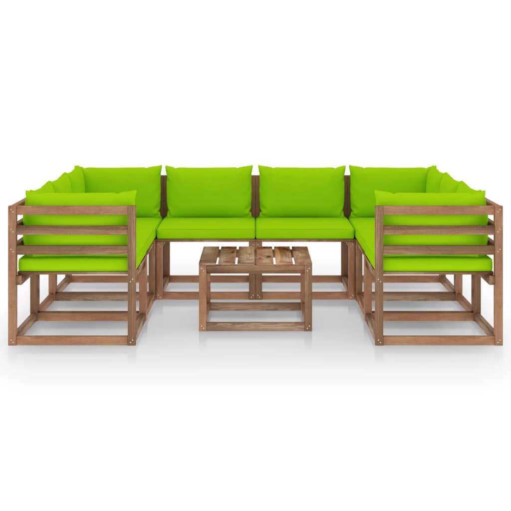 9-tlg. Garten-Lounge-Set mit Hellgrünen Kissen