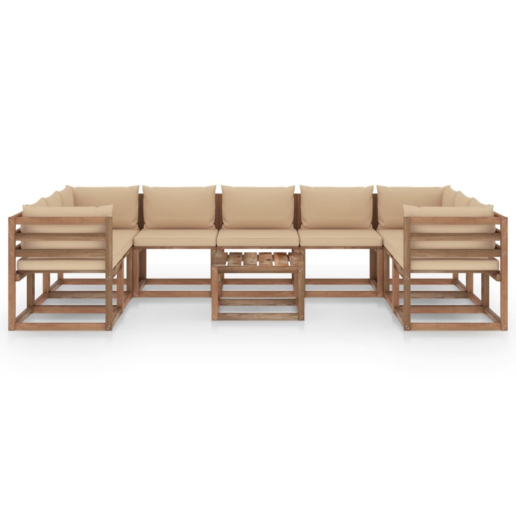 10-tlg. Garten-Lounge-Set mit Beigen Kissen
