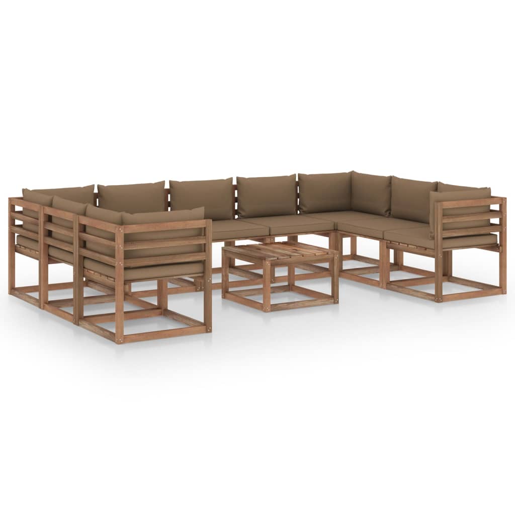10-tlg. Garten-Lounge-Set mit Taupe Kissen