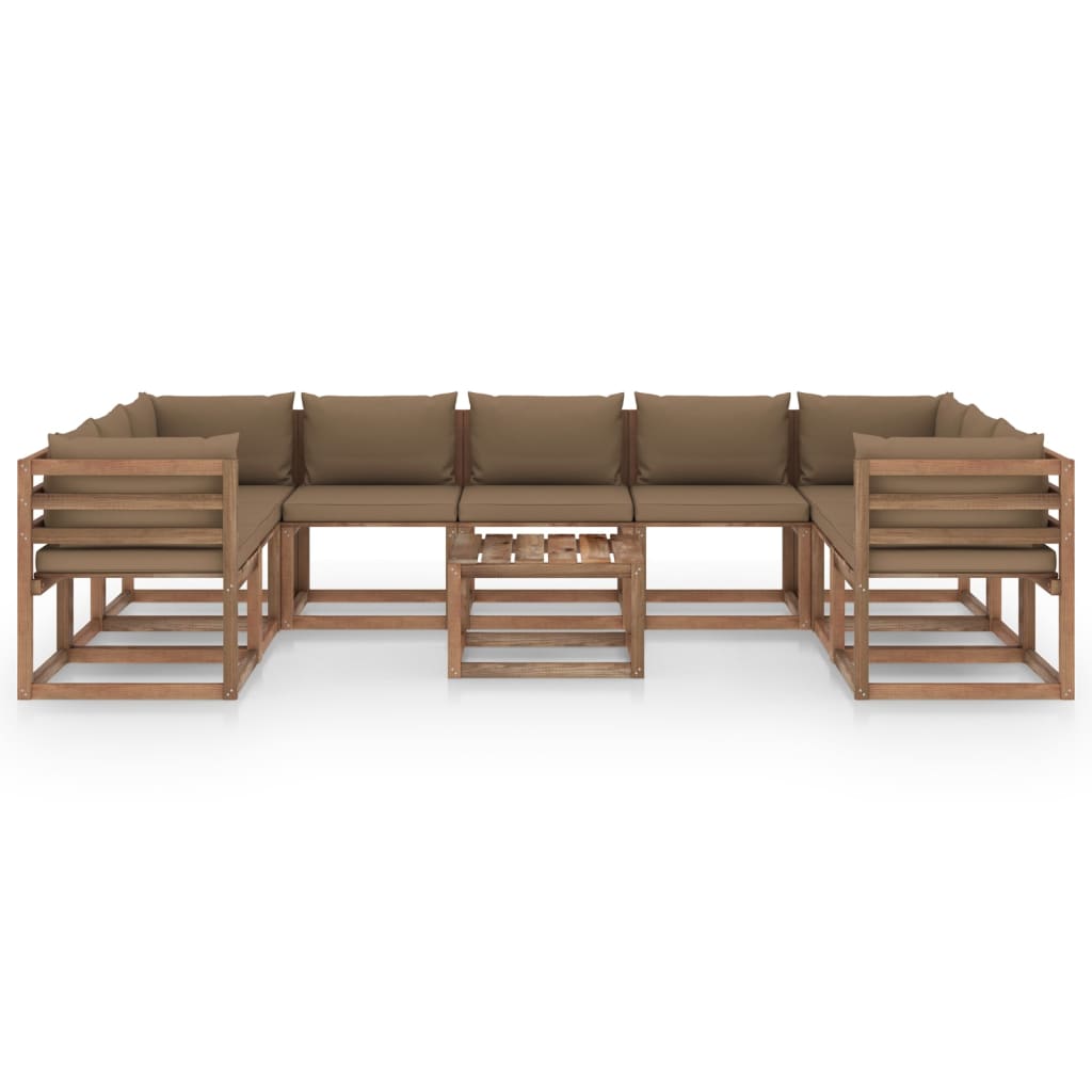10-tlg. Garten-Lounge-Set mit Taupe Kissen