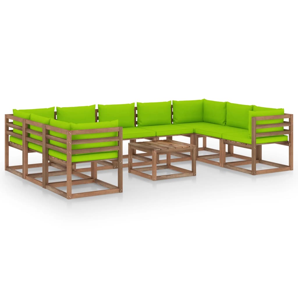 10-tlg. Garten-Lounge-Set mit Hellgrünen Kissen