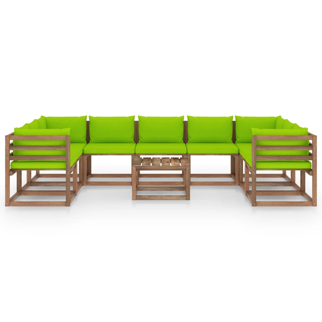 10-tlg. Garten-Lounge-Set mit Hellgrünen Kissen