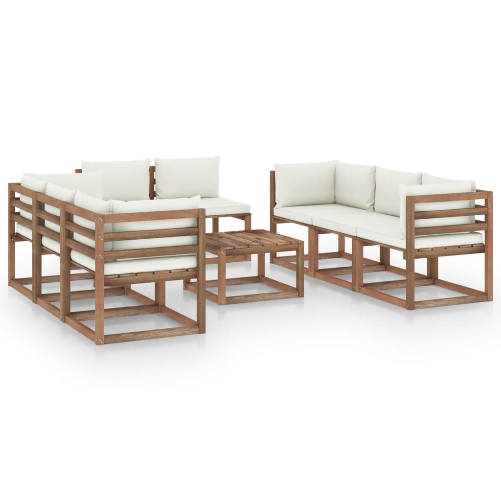 9-tlg. Garten-Lounge-Set mit Kissen Creme
