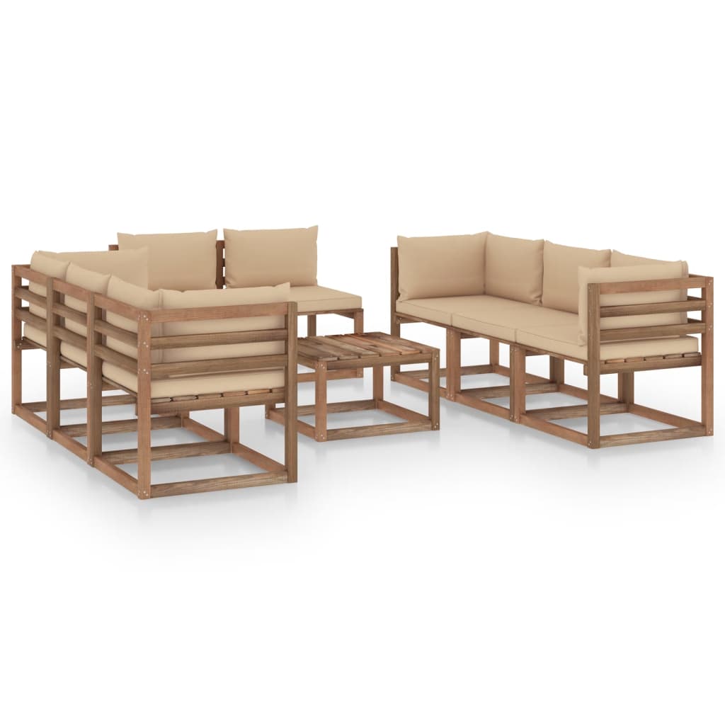 9-tlg. Garten-Lounge-Set mit Kissen Beige