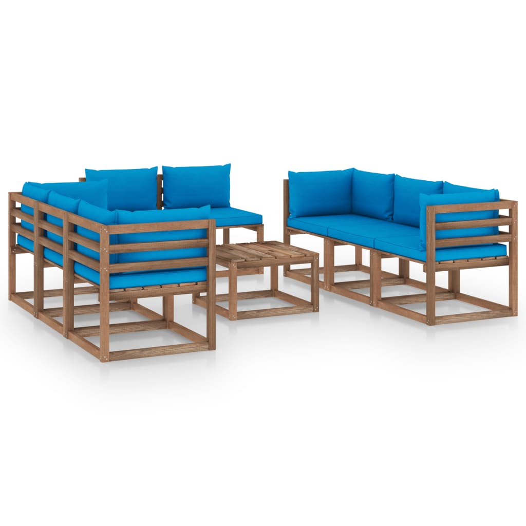 9-tlg. Garten-Lounge-Set mit Kissen Hellblau