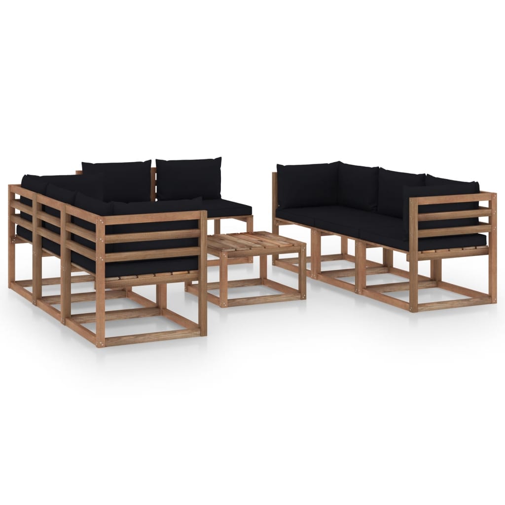 9-tlg. Garten-Lounge-Set mit Kissen Schwarz