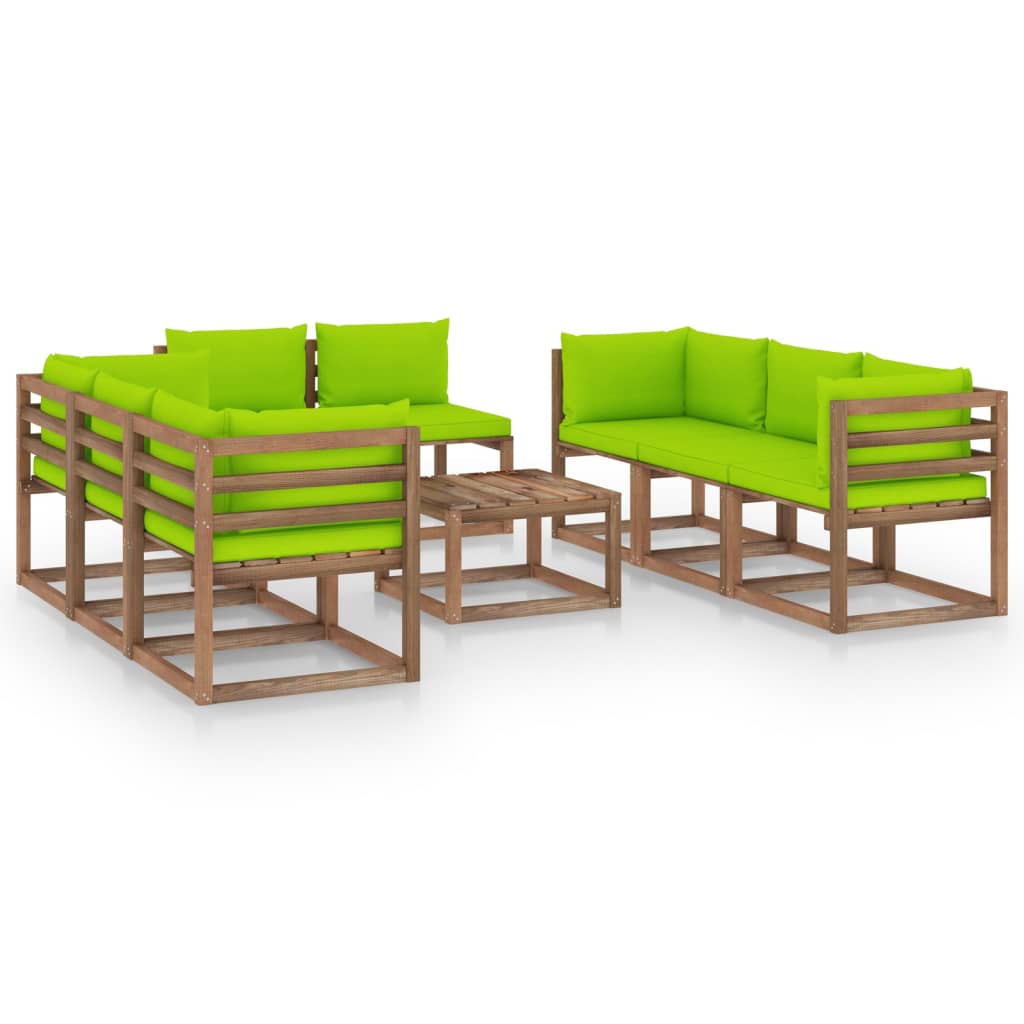9-tlg. Garten-Lounge-Set mit Kissen Hellgrün