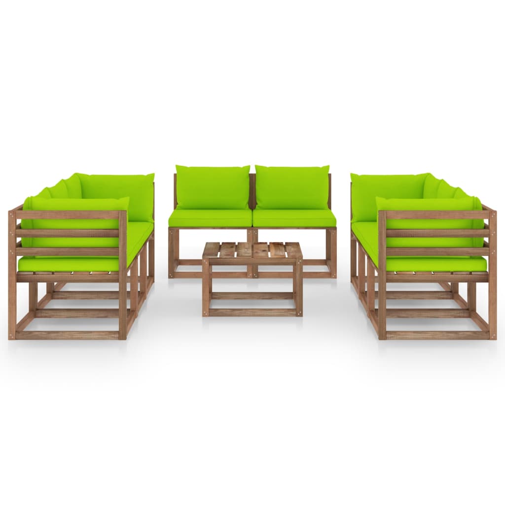 9-tlg. Garten-Lounge-Set mit Kissen Hellgrün