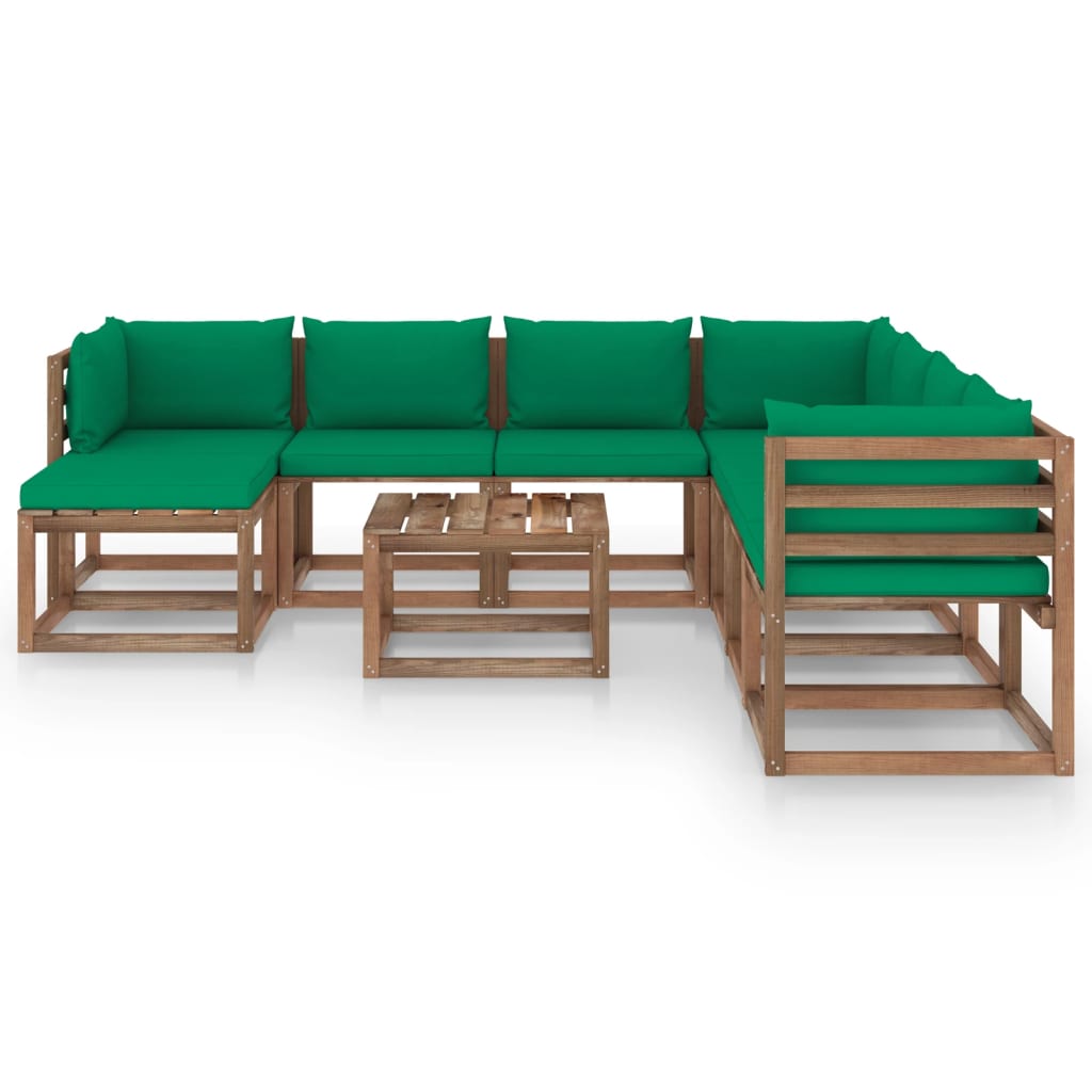 9-tlg. Garten-Lounge-Set mit Kissen Grün