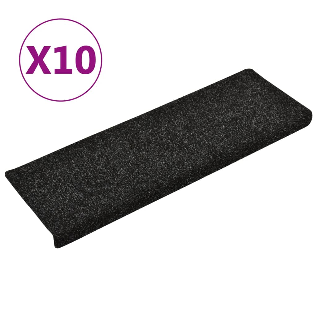 Treppenmatten 10 Stk. Schwarz 65x25 cm Nadelvlies