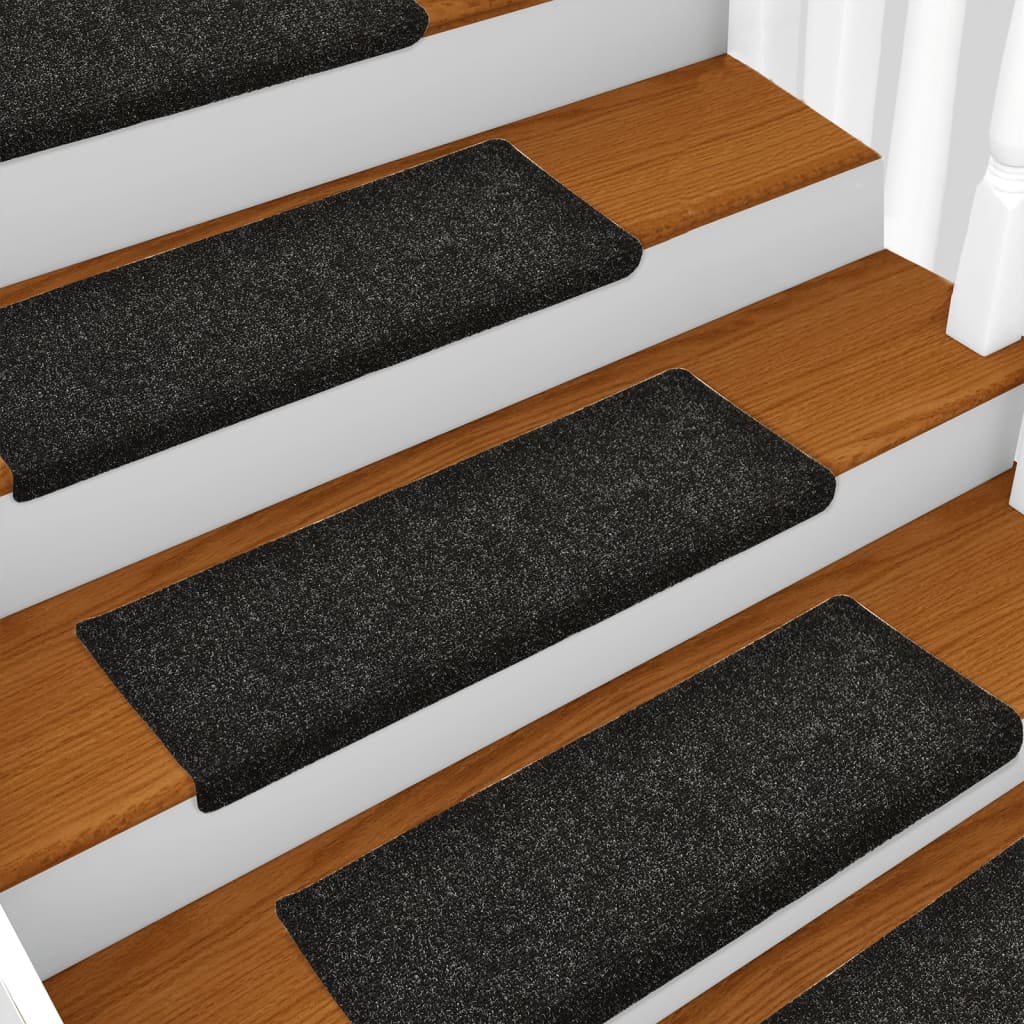 Treppenmatten 10 Stk. Schwarz 65x25 cm Nadelvlies