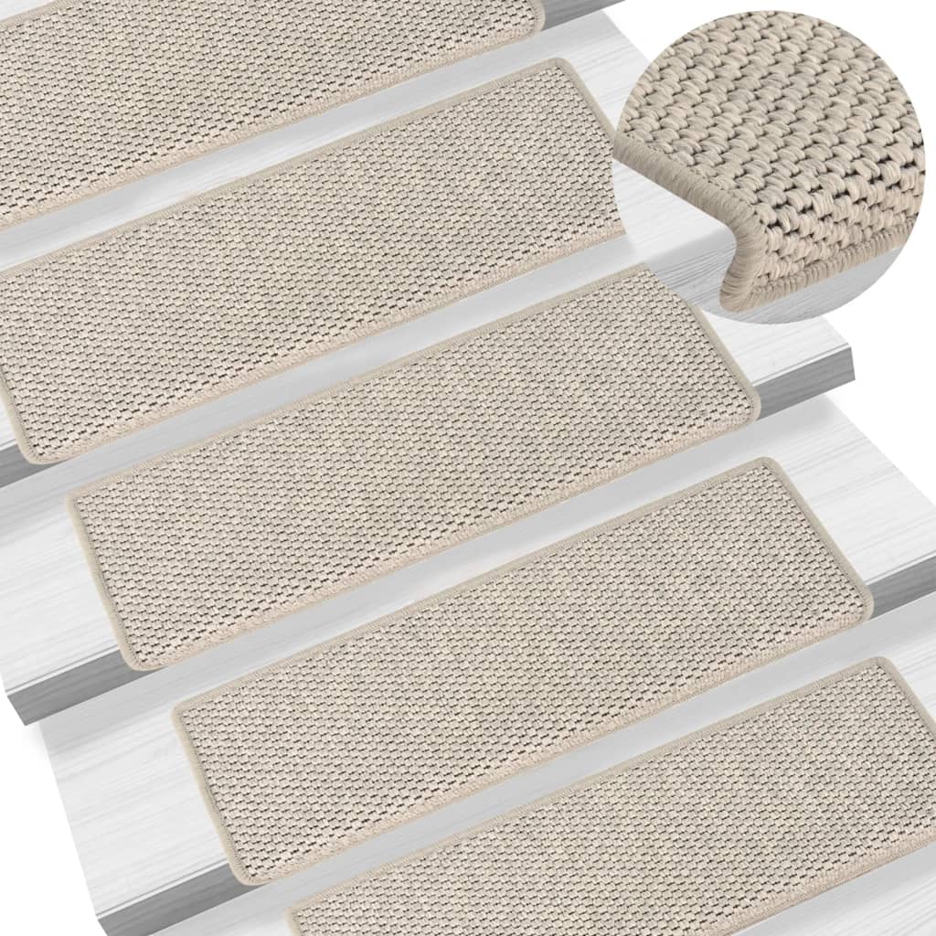 Treppenmatten Selbstklebend Sisal-Optik 15 Stk. 65x25cm Silbern